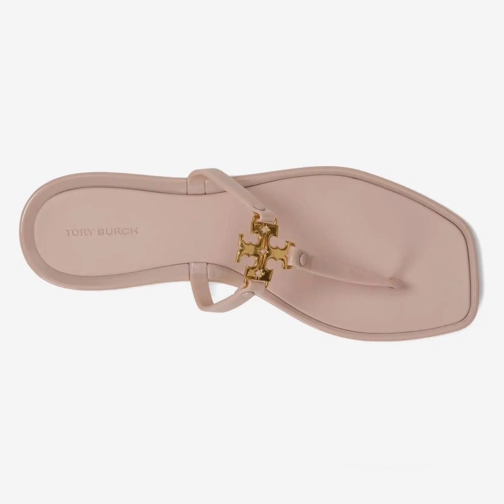 Tory Burch Blush Pink Logo Thong Sandals with Gold Emblem